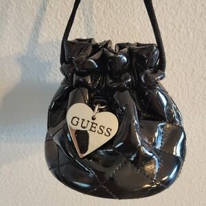 GUESS Black Patent Vegen Leather Mini Traveling Jewlvery  Bag with Heart Charm